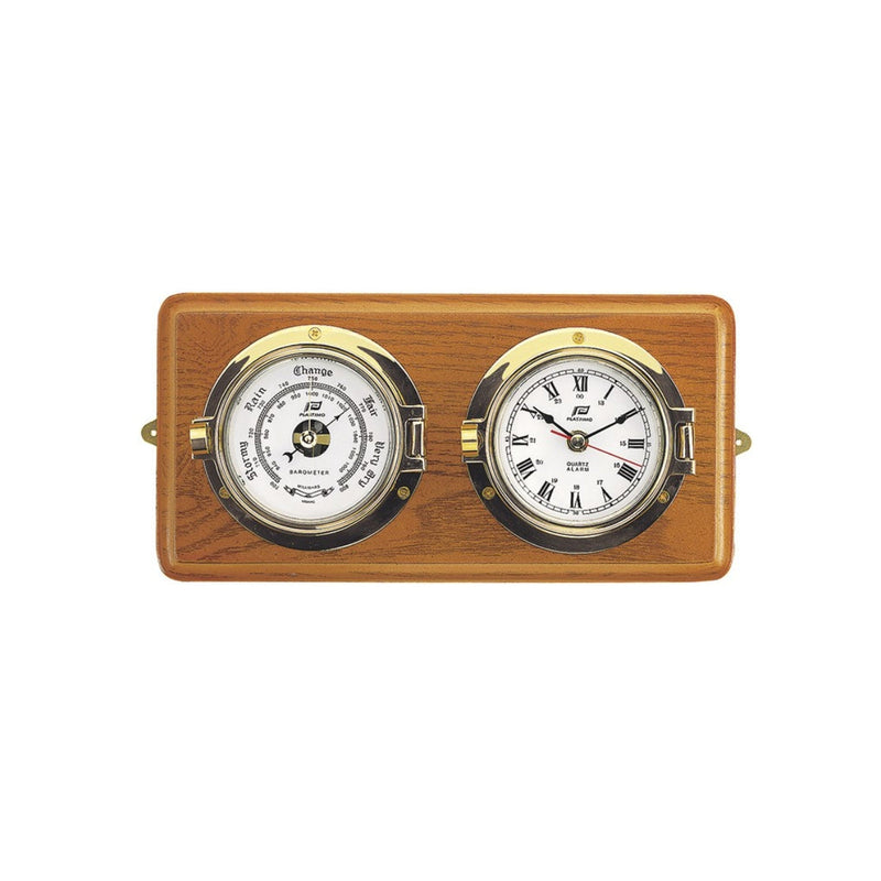 3'' CLOCK & BAROMETER SET ON HARD WOOD BOARD