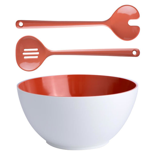 Set of melamine salad bowl with cutlery, Summer collection, Coral