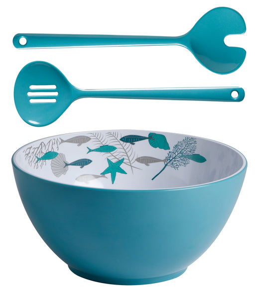 MELAMINE SALAD BOWL + SERVERS, COASTAL